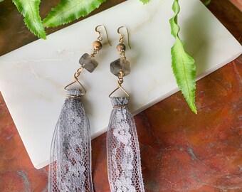 Lace Beaded Dangle Earrings