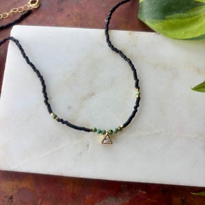 Beaded Gold Filled Crystal Triangle Pendant Necklace
