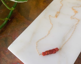 Red Squared Stone Necklace