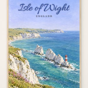Isle of Wight England Watercolour Print, The Needles, Needles Lighthouse, Chalk Stacks (Framed)