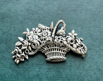 Sterling silver pewter floral basket pin