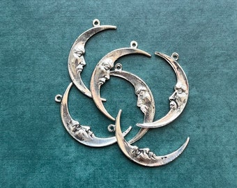 6 piece bulk/ wholesale Sterling silver pewter moon findings