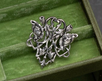 Sterling silver pewter peony floral pin