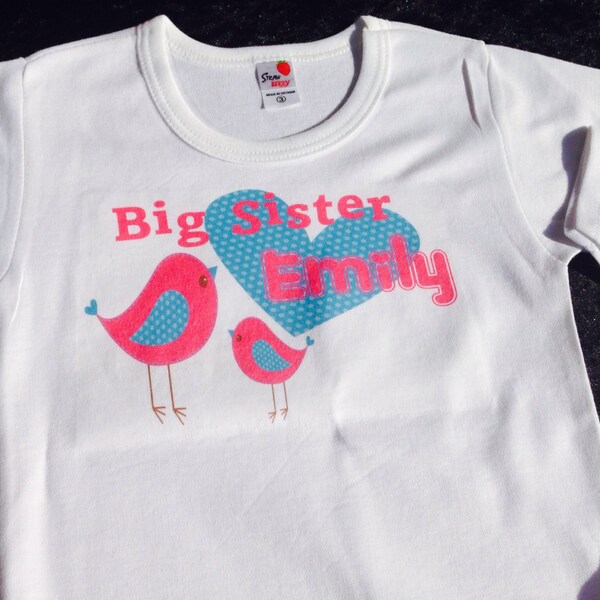 BIg Sister Shirt Birds and Hearts Great for Tutus, Birthdays, Photo Props, Parties and Special Events