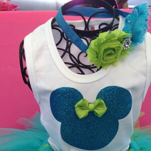 Babies Girls Turquoise Aqua and Lime Green Head Band Hair Bow Shabby Chic Rose Vintage Birthdays Photo Props Parties image 3