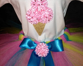 Birthday Ice Cream Cone Shirt Pink Turquoise and Yellow Great for Tutus, Birthdays, Photo Props, Parties and Special Events