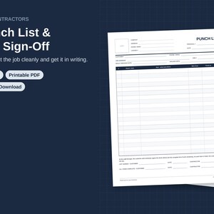 Construction Punch List and Job Completion Sign-Off Form, Contractor Printable PDF