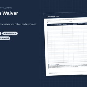 Lien Waiver Log for Contractors, Printable Lien Waiver Tracking Form (PDF)