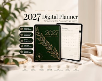 2027 Digital Planner for Goodnotes, Daily, Weekly and Monthly, Sunday or Monday Start