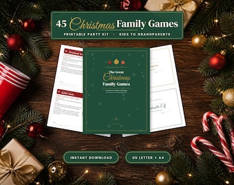 45 Printable Christmas Family Games, Holiday Party Challenges for Kids and Adults