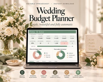 Wedding Budget Spreadsheet for Google Sheets, Payment Tracker and Guest List