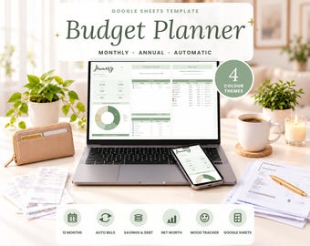 Budget Spreadsheet for Google Sheets, Monthly Expenses, Debt Payoff and Savings Tracker