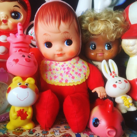 Cute Japanese vintage Baby Doll / rubber face plush doll from Etsy