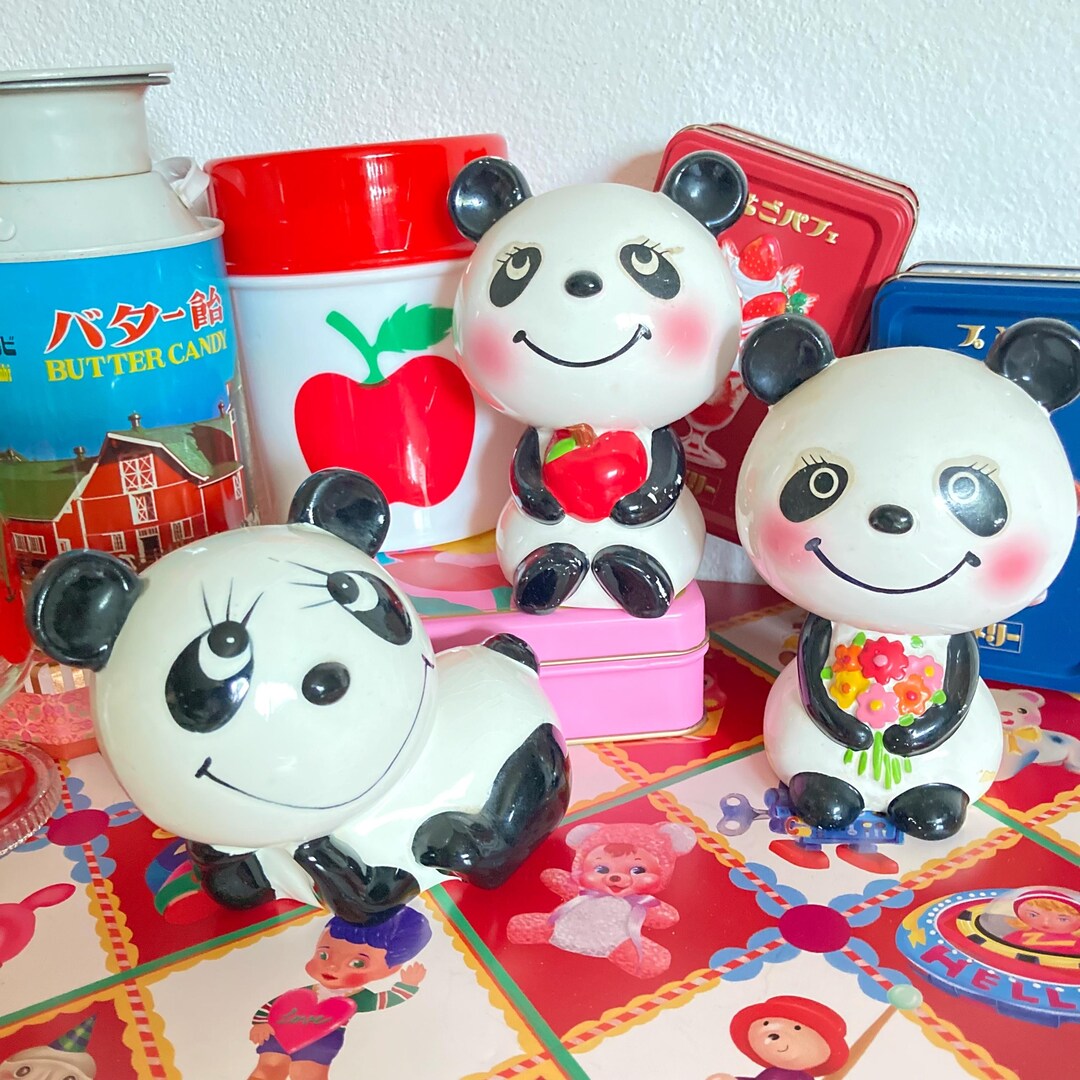 Cute Rune Naito Vintage Panda Holding Flowers OR Apple OR Laying Panda ...