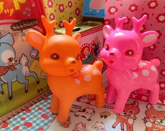 Cute Japanese vintage Orange Showa Bambi Deer OR Otter squeak squeaky rubber doll toy from Japan : choose one