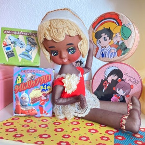 Cute Japanese vintage Girl Sitting Pose Doll / Bradley Doll / Big Eyed doll from Japan