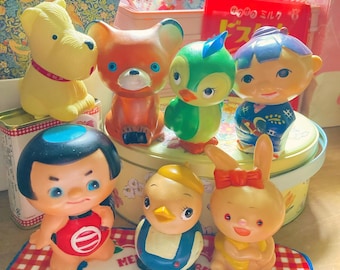 Cute vintage Bunny or Bird or Kimono Girl or Kitaro Boy or Dog Sofubi soft vinyl rubber figurine coin bank figure toy from Japan :choose one
