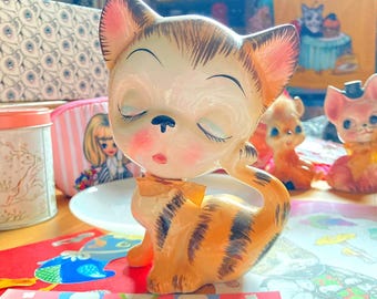 Vintage Tall Kitsch Eyelash Kitty Cat Figurine Japan - Etsy