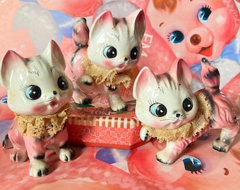 ヴィンテージ ミニチュア ピンク 猫の置物 日本製 コレクターアイテム