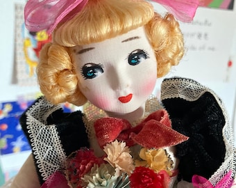 Bambola giapponese vintage con grandi occhi, stile anni '50, periodo Showa, Giappone, bambola francese, bambola Sakura, bambola Bradley, stile ragazza MCM