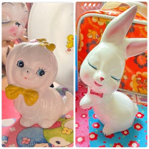Cute Japanese vintage White Long Hair Maltese Puppy Dog (Lefton Toodle or not) OR Rabbit ceramic figure figurine from Japan : pick one