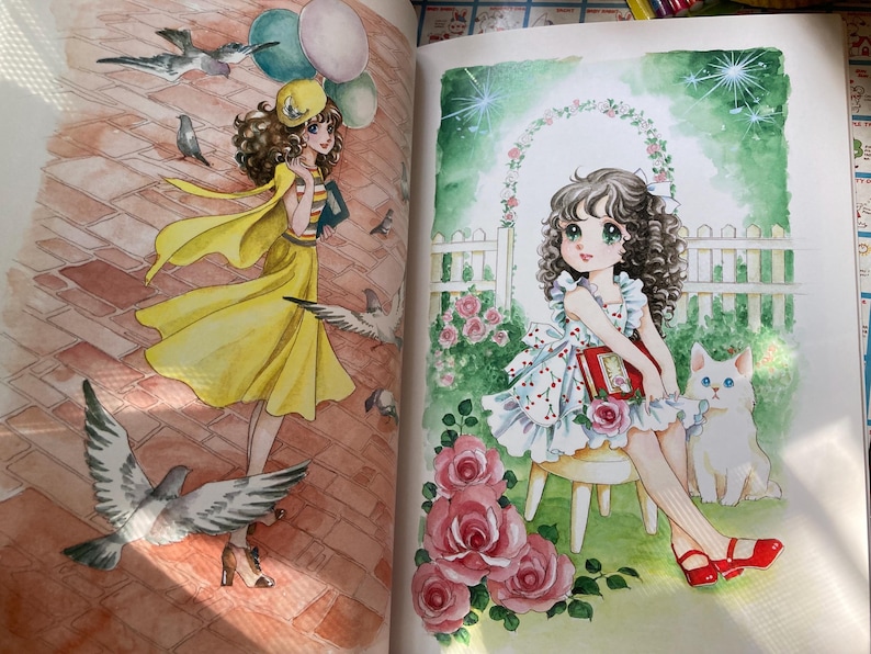 Cute Japanese 1980s Big Eye Girl Shoujo Manga Style by Yoko Tadarsu Illustrated and Coloring Book from Japan Showa retro 2020 image 10