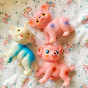 Cute Japanese vintage kitschy rubber Puppy, Bear and Elephant doll toy from Japan Showa retro : pick one