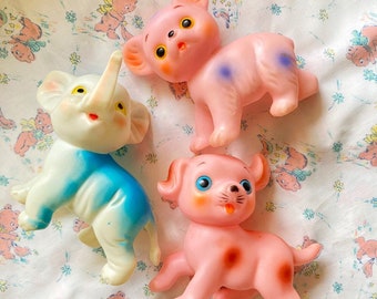 Cute Japanese vintage kitschy rubber Puppy, Bear and Elephant doll toy from Japan Showa retro : pick one