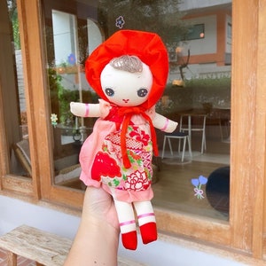 Cute Japanese vintage retro red toddler baby Bunka Doll Toy from Japan
