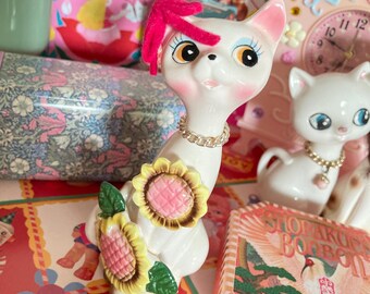 Kitschy 1960s Japan Kitschy Ceramic Cat Figurine Showa Vintage