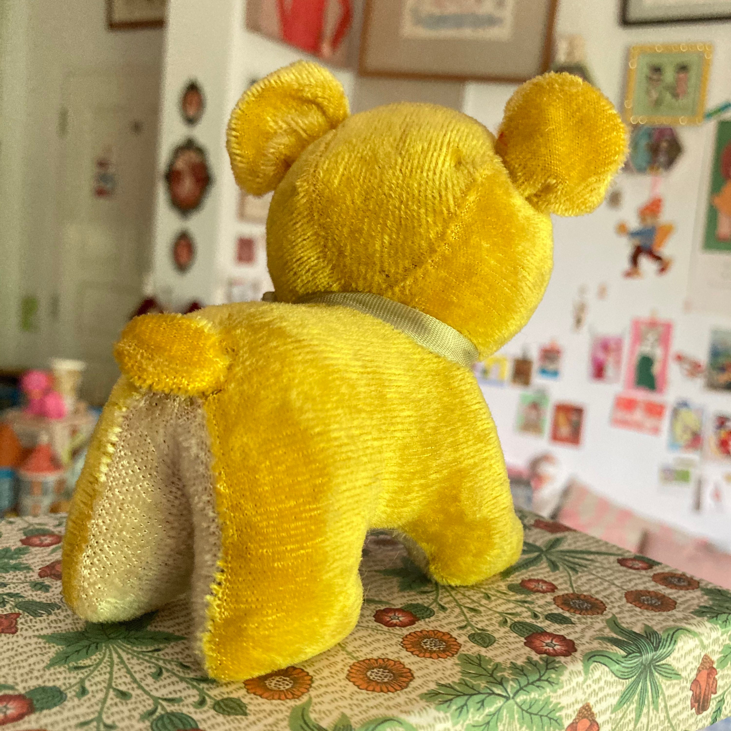 Cute Japanese Vintage Bead Eyes Yellow Bear Stuffed Animal Plush