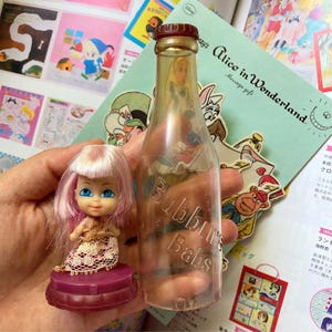 Cute vintage retro Hong Kong Mattel Liddle Kiddle / Kiddle clone mini miniature doll toy with soda pop bottle