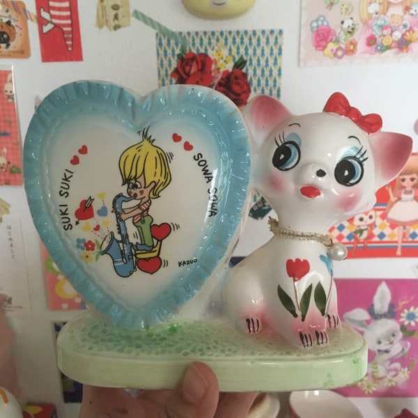 RESERVED FOR LATINPRINCESS : Cute Japanese vintage cat vase ceramic, made in Japan 60s-70s
