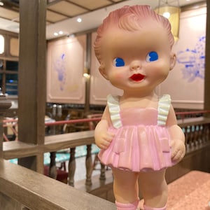 Cute Sun Rubber  Ruth E. Newton replica pink dress girl toy / rubber toy / squeaky soft vinyl retro style from Japan