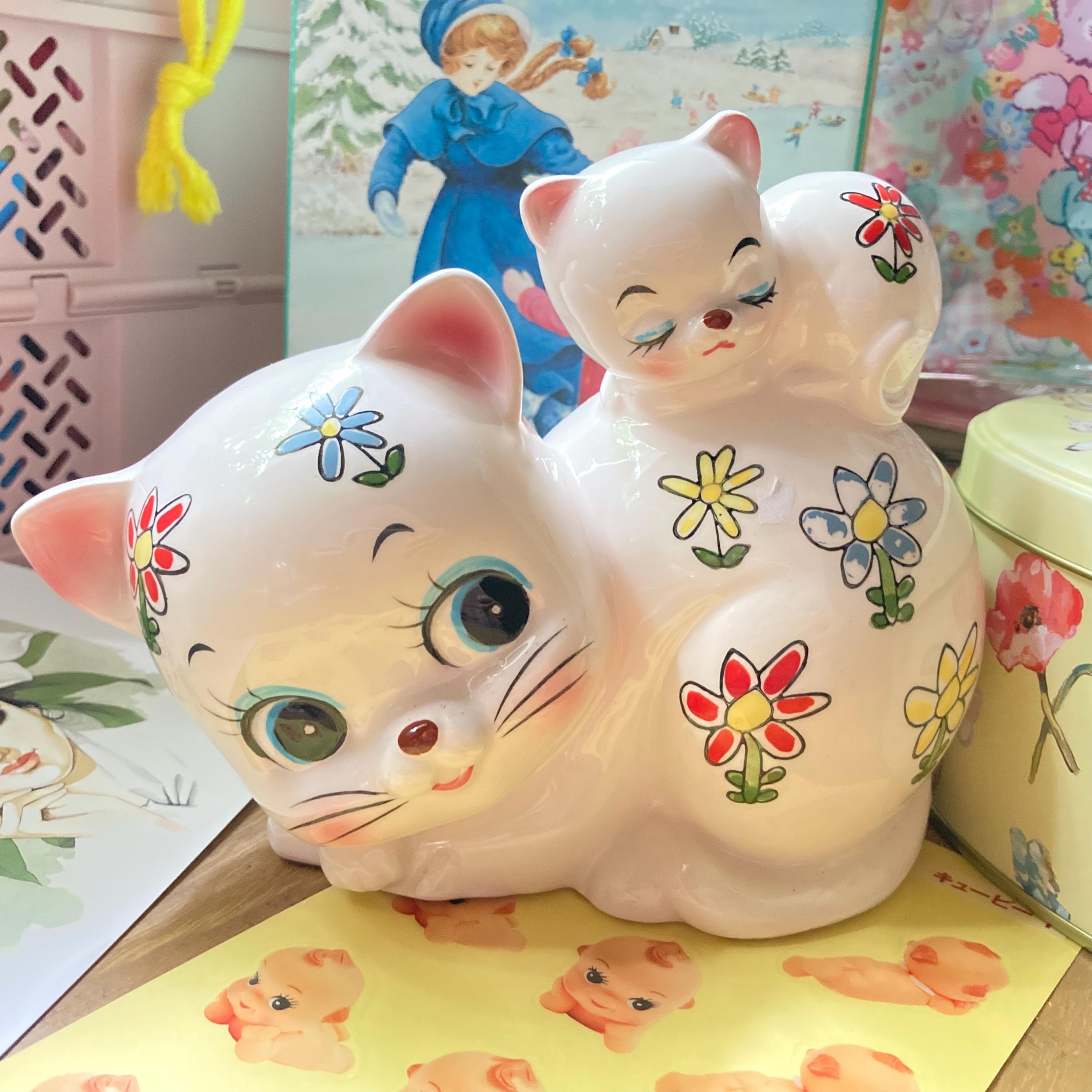 Cute Japanese Vintage Kitsch Kitschy Mommy Cat & Kitty Big Sweet