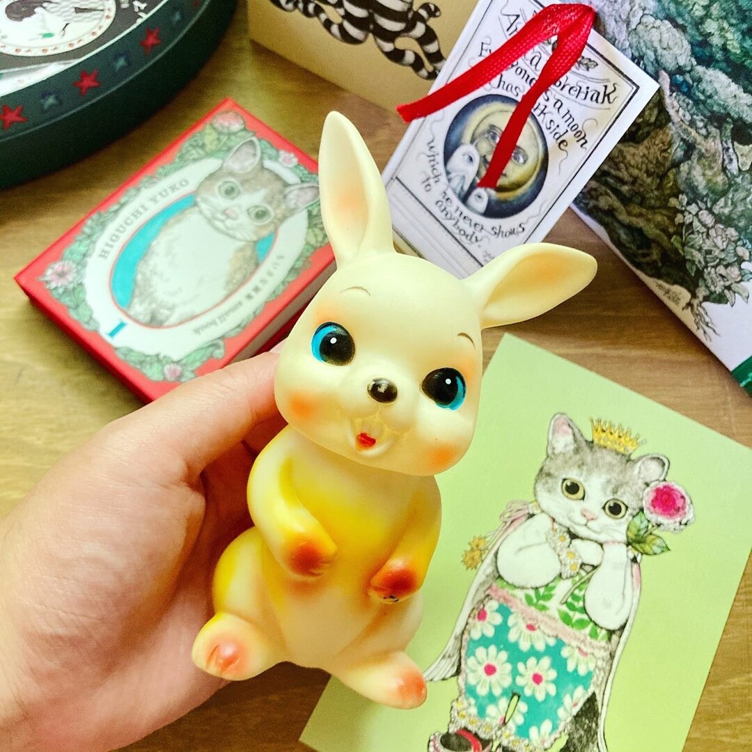 Cute Japanese Vintage Rubber Kitschy Squeak Yellow Bunny Squeaky Toy ...