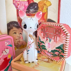 Vintage Kitsch Big Eye Bambi Deer Figurine: 1960s Japanese Ceramic Showa Era