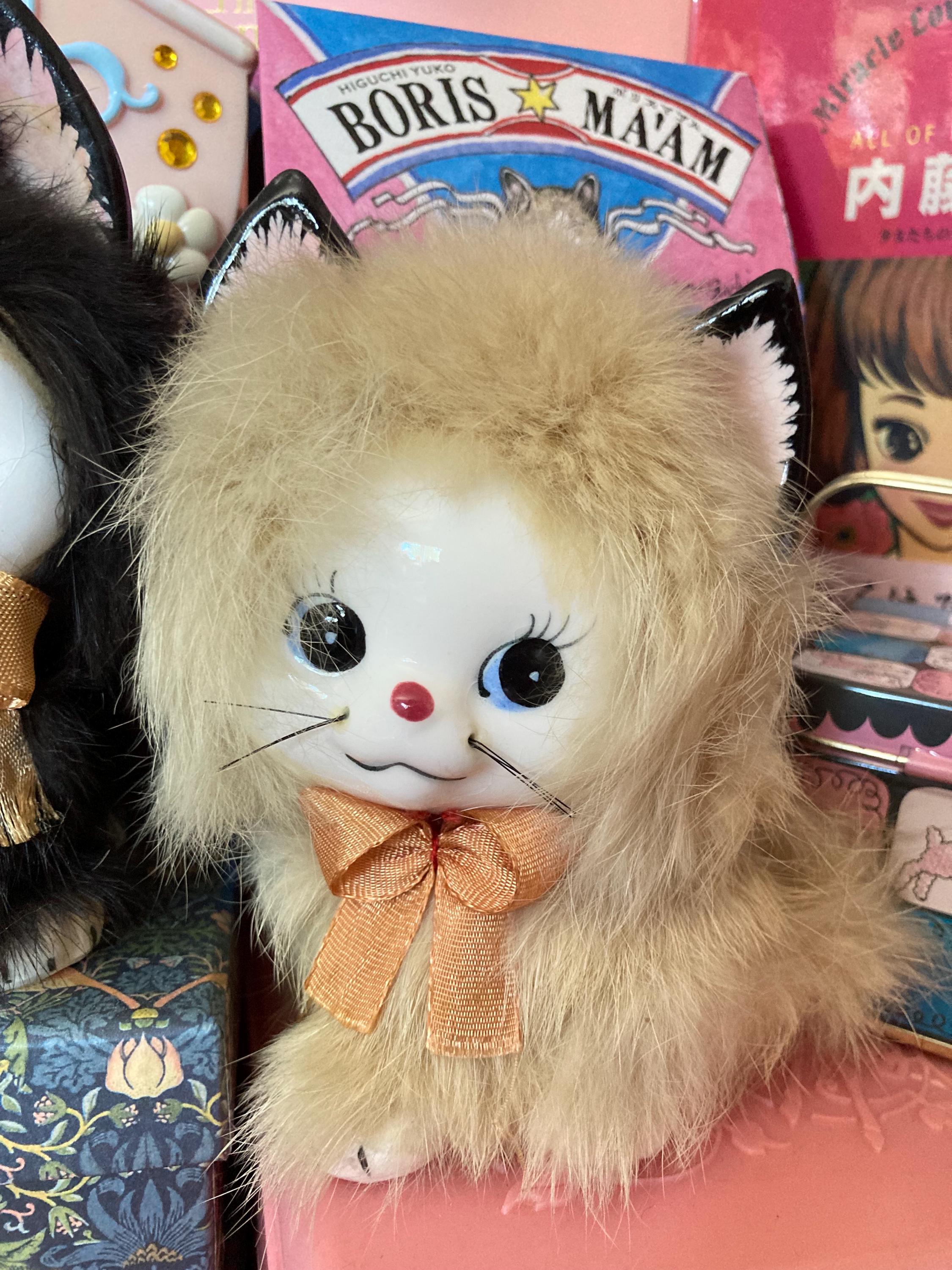 Cute Vintage 1950s-1960s Black or White Furry Ceramic Cat Figurine