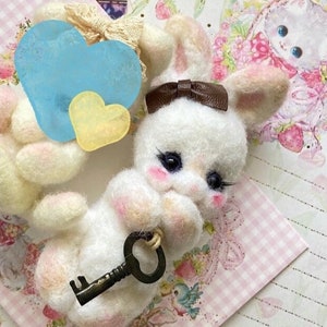 Cute handmade needle felt White Bunny animal doll by Japanese artist from Japan