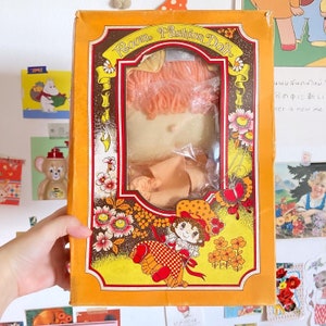 Cute Japanese vintage Showa retro kitschy Orange & Pink Doll Toy from Japan 1960s