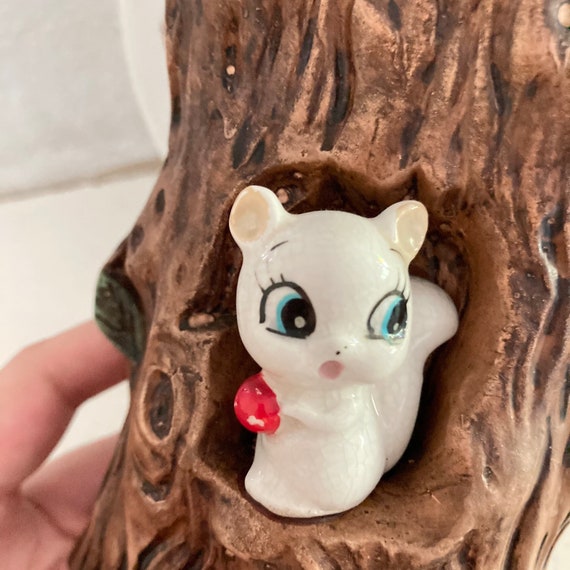 Cute Vintage 1960s Big Eye Squirrel in A Tree House Ceramic