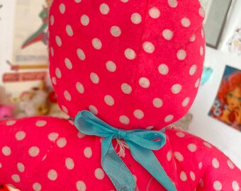Cute Japanese Vintage Pink Polka Dot Baby Doll / Rubber Face Plush