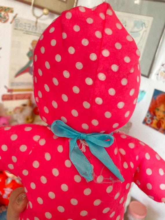 水玉模様のピンクのCHEEKY　PUNKIE DOTTY Cute Japanese Vintage Pink Polka Dot Baby Doll / Rubber Face Plush