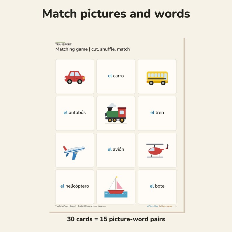 Spanish Transportation Flashcards for Kids | 15 First Words in Spanish ...