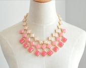 Statement Pink Necklace, Square Stone Drama Necklace,Bridesmaids Necklace Gift, Wedding Party Bridal Jewlery, Gift Box Wrap Available
