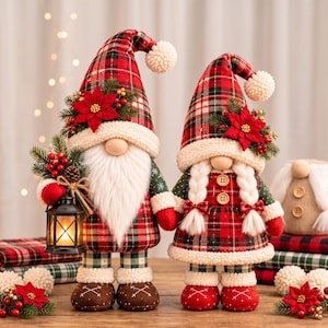 Christmas Gnome Pair Sewing Pattern PDF | Tartan Holiday Decoration | Digital Tutorial