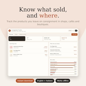 Consignment Tracker for Makers, Shop Sales, Commission and Payments, Digital Download | Conto Vendita