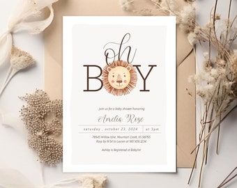 Editable Boho Lion Baby Shower Invitation - Lion King Baby Shower - Safari Lion Wild Shower Invitation - Bohemian Baby Lion Invite 5x7 PDF