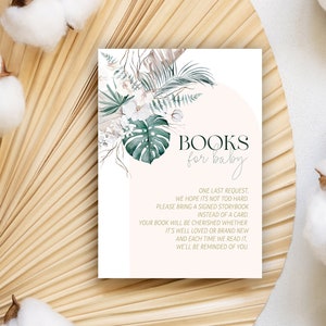 Livres modifiables pour baby shower floral bohème de pampa pour bébé/floral bohème herbe de pampa neutre entre les sexes carte de bibliothèque Apportez un livre PDF 3,5 x 5