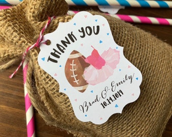 12 Touchdowns or Tutu Gender reveal baby shower Thank you favor tags - CUSTOM NAME/DATE - Football Gender Reveal Thank Favor Tags